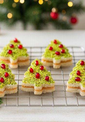 Receta Arbolitos de Navidad de sándwich con salmón y pistacho