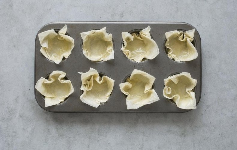 Cestitas de pasta filo con calabaza, speck y taleggio: paso 7