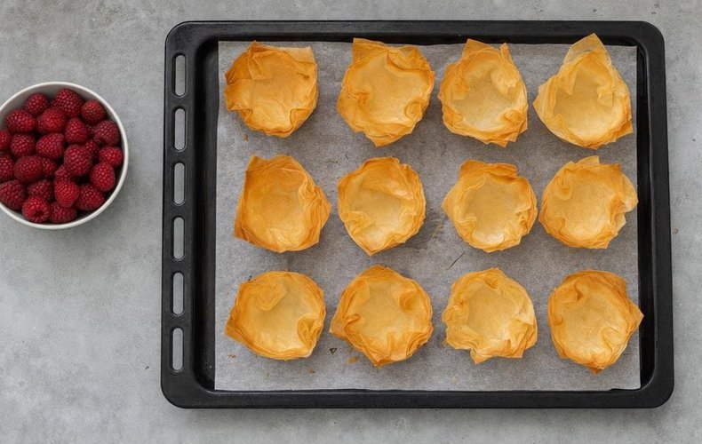Cestitas de pasta filo con crema de mascarpone y frambuesas: paso 3