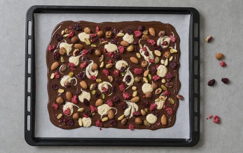Chocolate bark con frutos secos y frutos rojos: paso 4