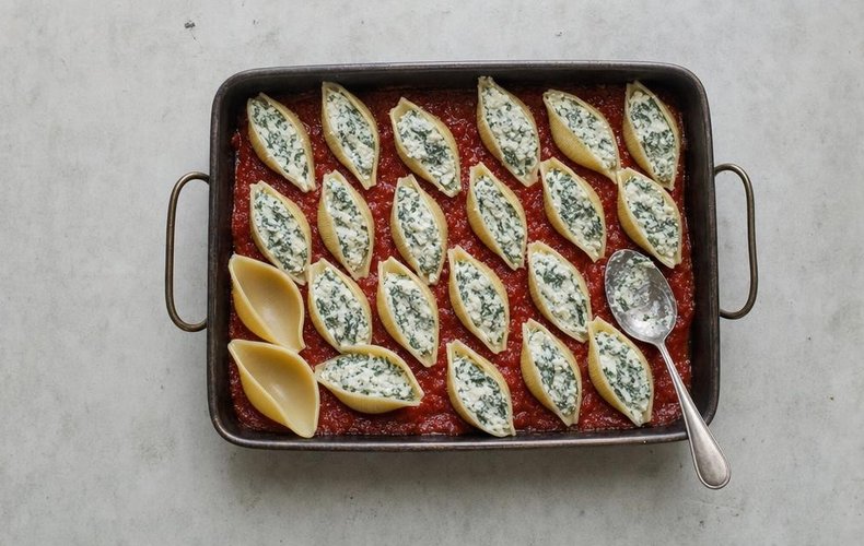 Conchiglioni rellenos al horno: paso 3