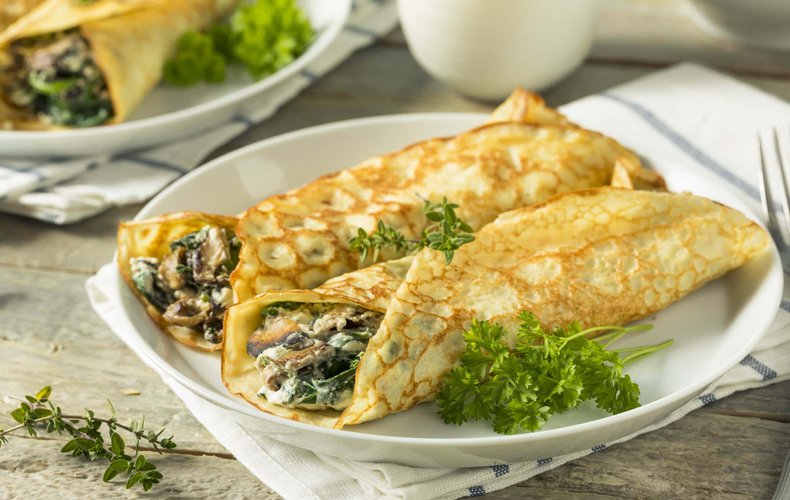 Crepes rellenas de ricotta y setas