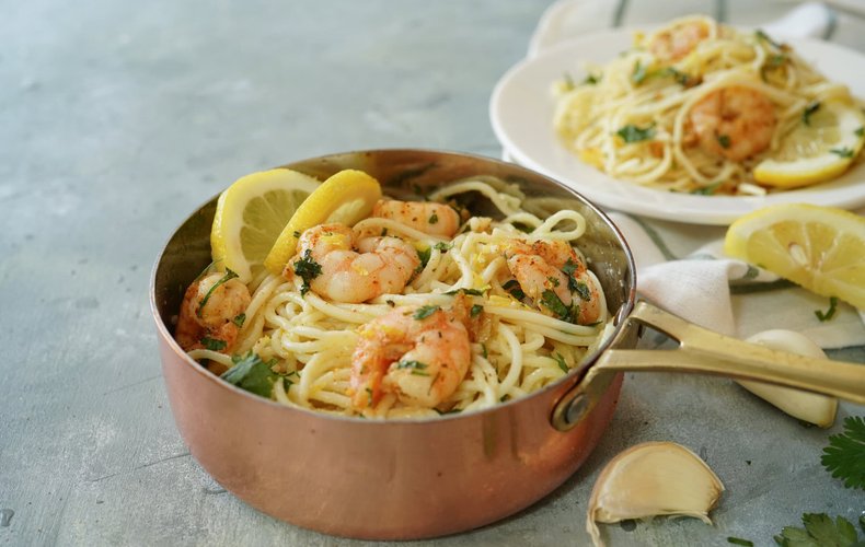 Receta de espaguetis al limón y gambas
