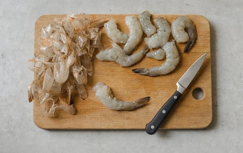 Gambas con lima y bacon: paso 1