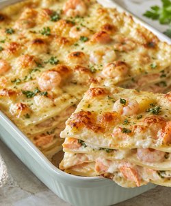 Receta Lasaña de salmón y gambas