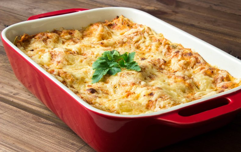 Lasaña integral de manzana y gorgonzola gratinada al horno