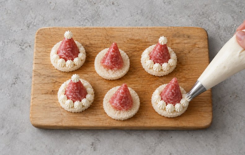Canapés gorritos de Papá Noel: paso 3