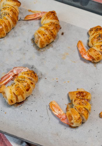 Receta Langostinos con lardo en costra de hojaldre