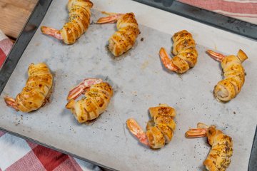 Receta Langostinos con lardo en costra de hojaldre