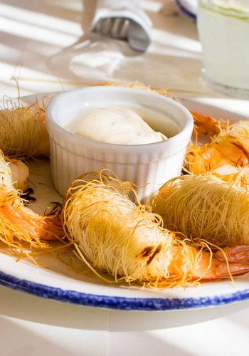 Receta Langostinos en pasta kataifi