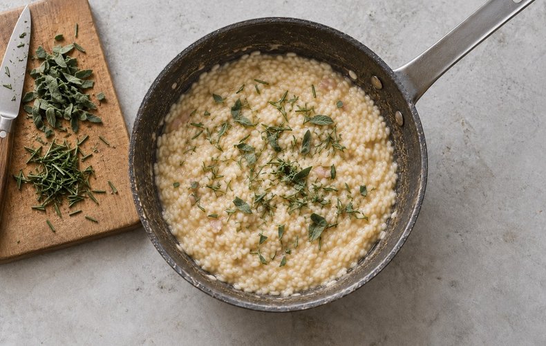 Risotto con miel, salvia y romero: paso 4
