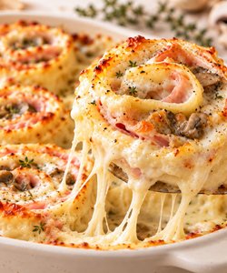 Receta Rollitos de lasaña con jamón y champiñones