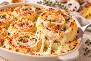 Receta Rollitos de lasaña con jamón y champiñones