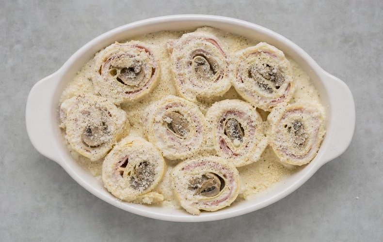 Rollitos de lasaña con jamón y champiñones: paso 7