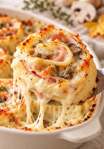 Receta Rollitos de lasaña con jamón y champiñones