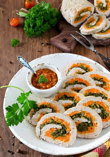 Receta Rollo de pollo con zanahorias y espinacas