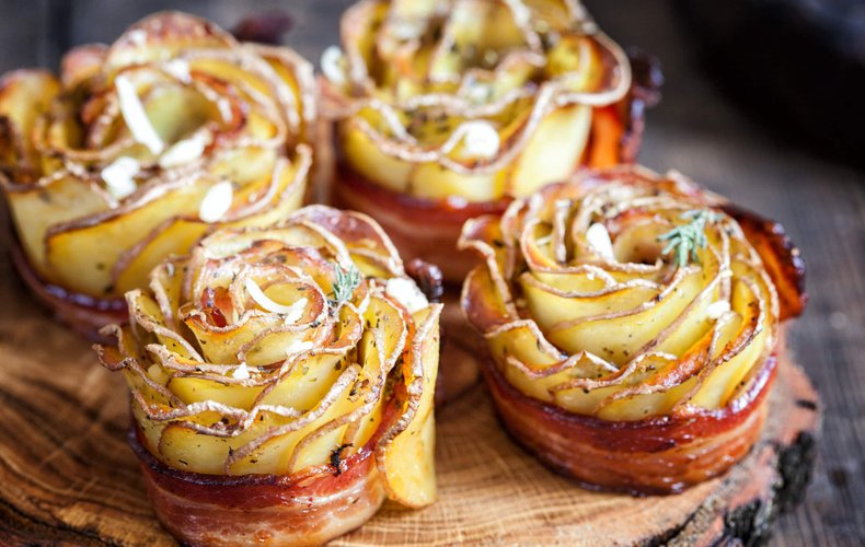 Receta de las rosas de patata y bacon