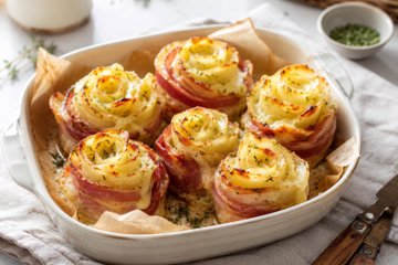 Receta Rosas de patata y bacon al horno