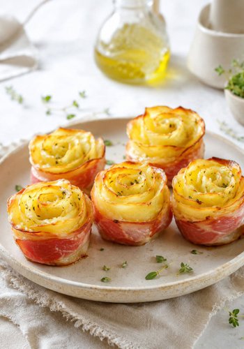 Receta Rosas de patata y bacon al horno