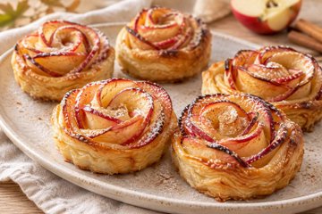 Receta Rosas de hojaldre con manzana, mermelada y canela
