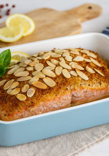 Receta Salmón gratinado con almendras y limón