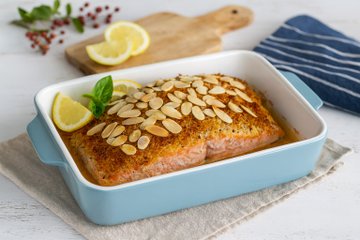 Receta Salmón gratinado con almendras y limón