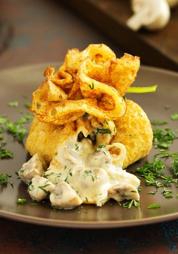 Receta Saquitos de crepes con setas y bechamel