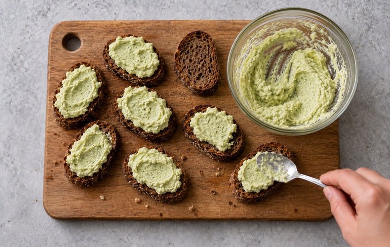 Tostas de salmón con mousse de ricotta y aguacate: paso 5